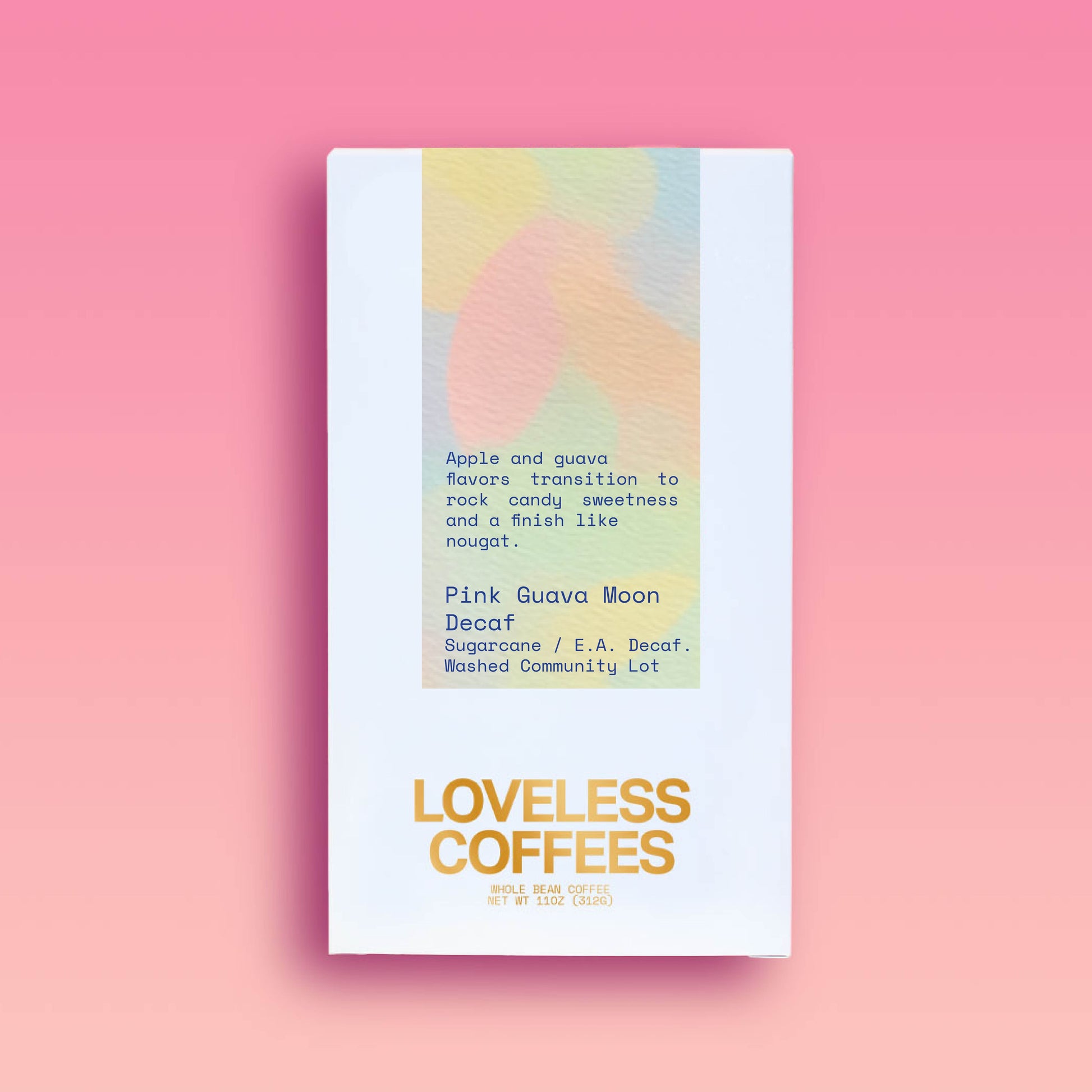 Loveless Coffees Pink Guava Moon Decaf box
