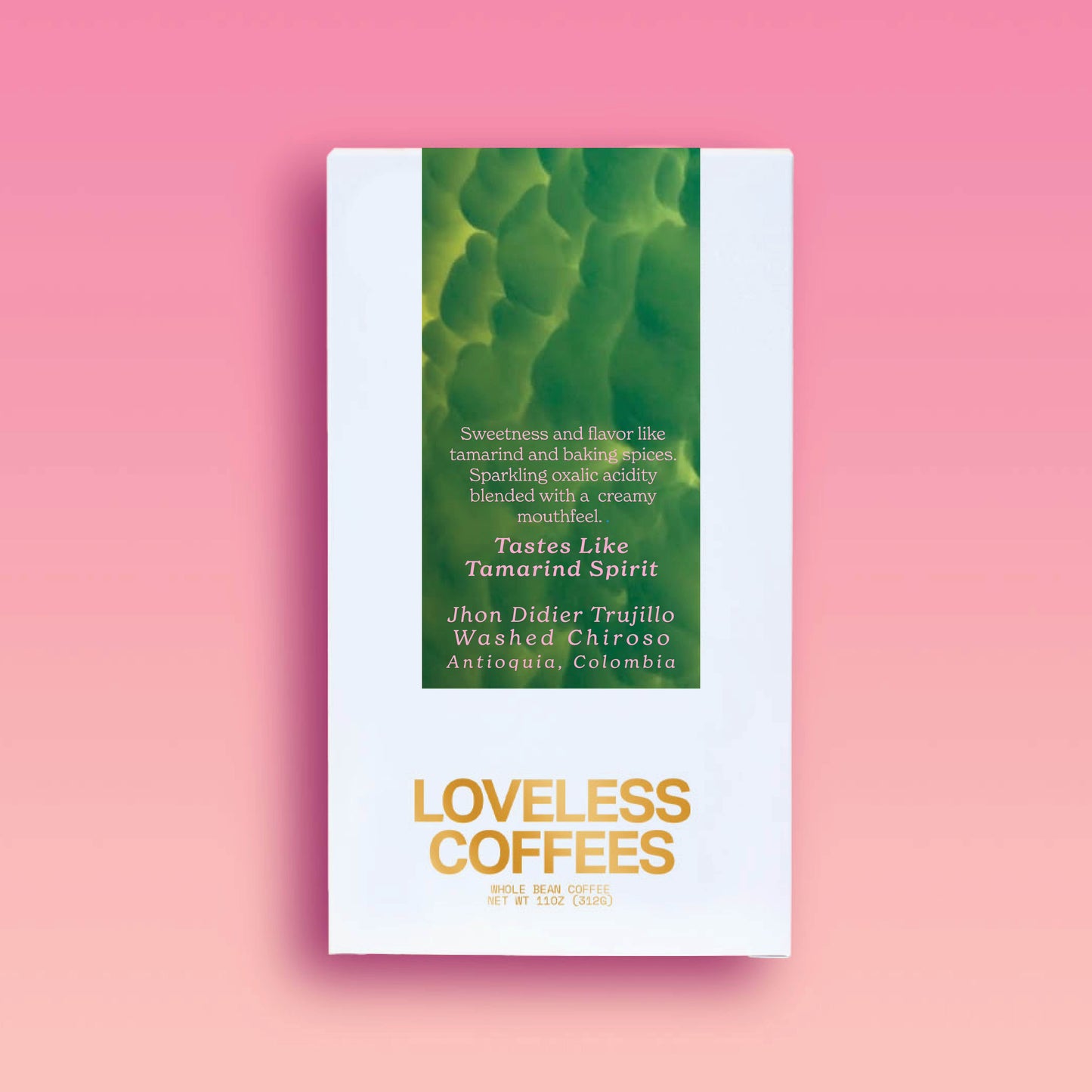 A box of Colombian coffee called Tamarind Spirit roasted by Loveless