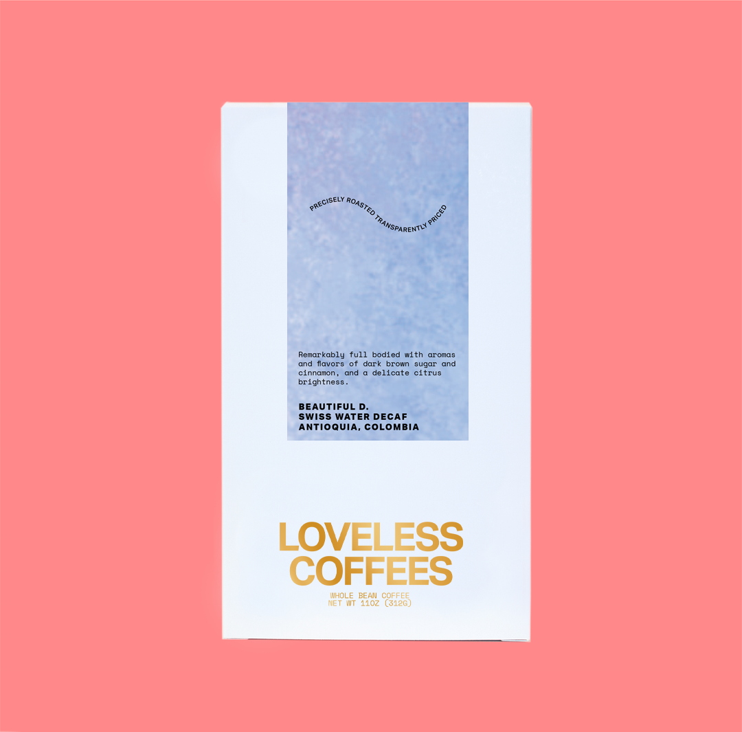 Beautiful D - Filter Decaf Subscription Loveless coffees, front angle